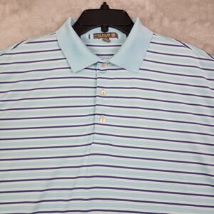 Peter Millar Summer Comfort Shirt Men's L Blue Striped Short Sleeve Golf‎ Polo